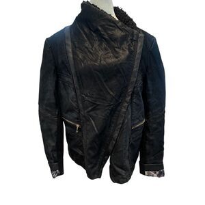 GUESS Black Faux‎ Leather Women's Moto Jacket Zip Front Edgy Biker Style XL